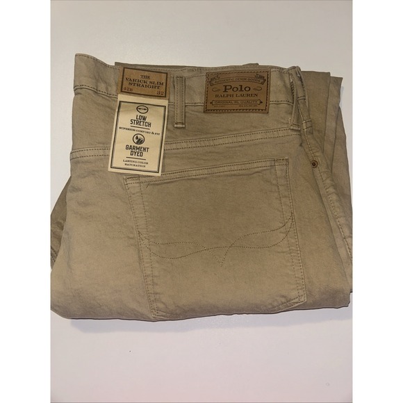 Polo Ralph Lauren Varick Slim Straight Denim Jeans Khaki 42B X 32 Big Man NWT